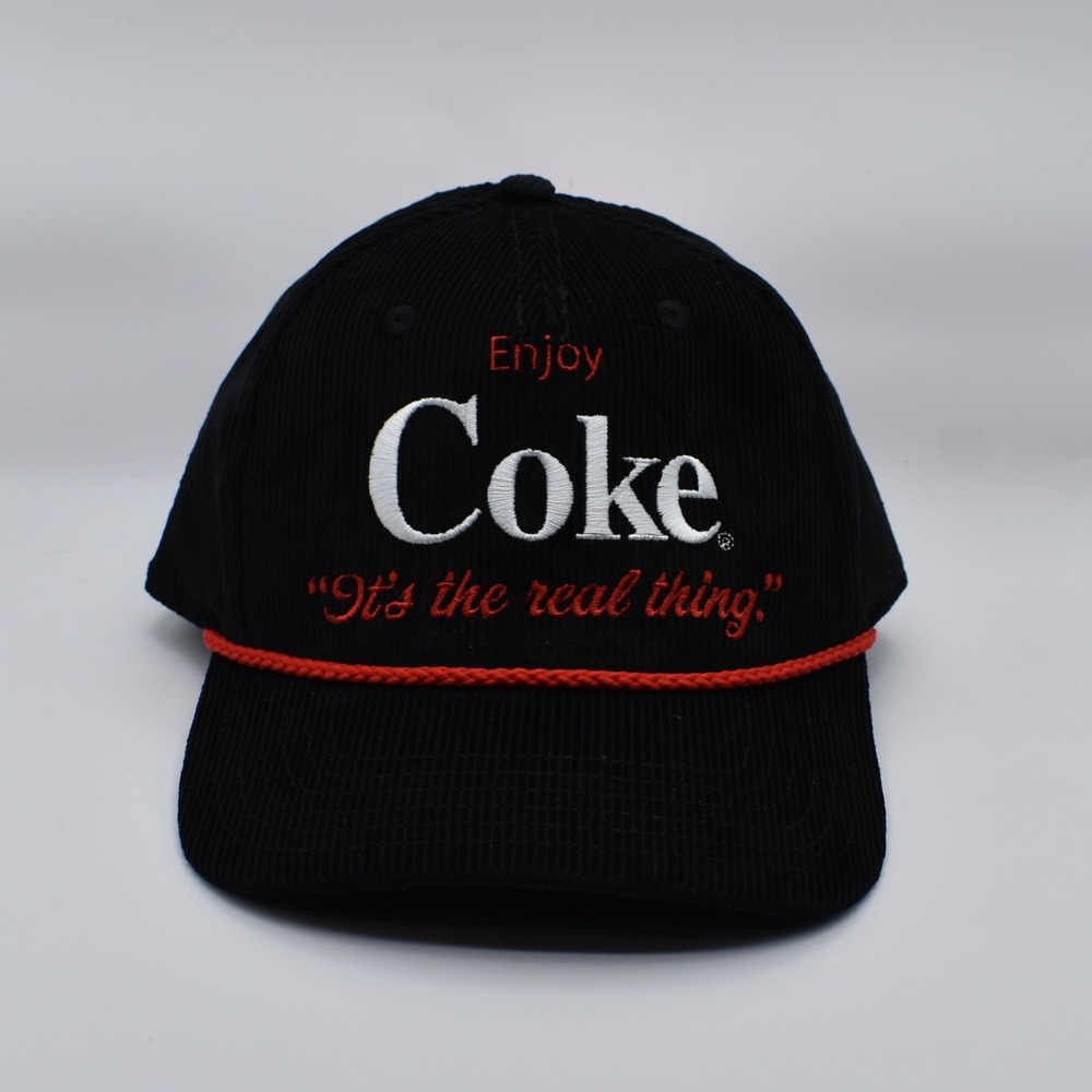 Enjoy Coke It's the Real Thing Corduroy Snapback Hat Cap by Mad Engine Black NEW